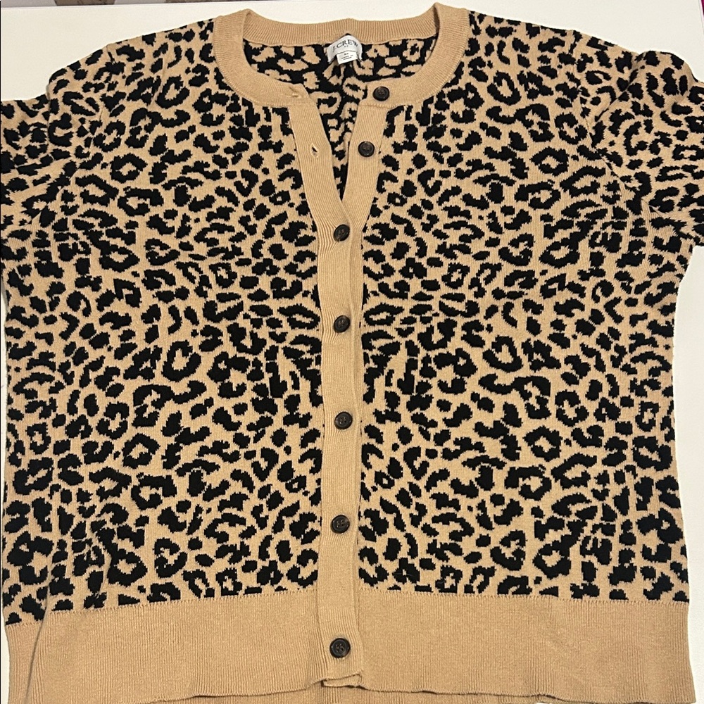 J. Crew Factory Tan and Black Animal Print Cardigan sz M